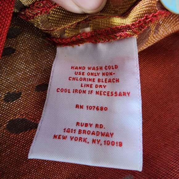 Ruby Rd Petite Blouse Womens 6P Red Sheer Roll Tab Sleeves - Picture 10 of 10